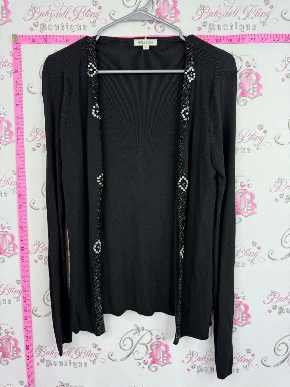 BELLESSA cardigan Black Embellished Open Cardigan Sweater